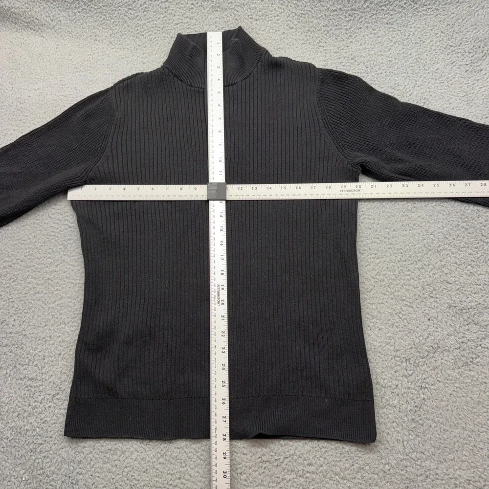 Express 400263 Mens Large Black Sweater Ribbed Knit Quarter Button Mock Neck